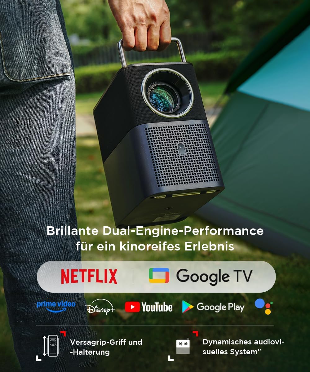 TCL A1s Beamer 4K Full HD, Offizielles Google TV (APV/Netflix/Disney), 2 Dolby 8W, 600 ISO Lumen, Bl