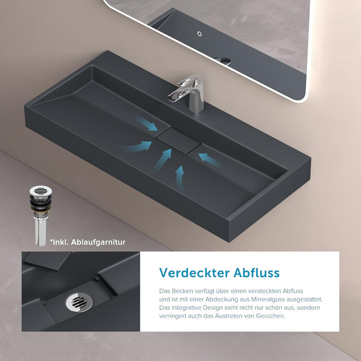 doporro Mineralguss-Waschbecken Hängewaschbecken Aufsatzwaschbecken mit Nano-Beschichtung inkl. Abla