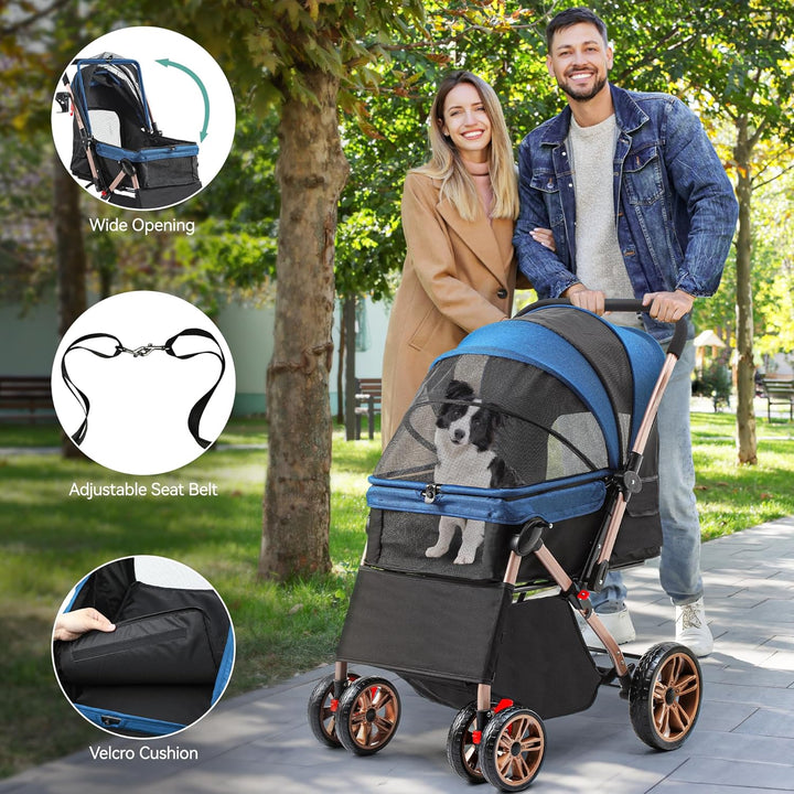 YITAHOME Faltbarer Hundebuggy für kleine Hunde, Haustierbuggy mit umkehrbarem Griff, Netzfenstern, G