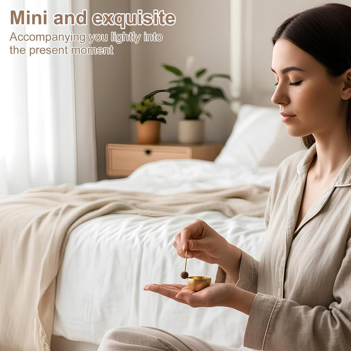 Tibetisches Klangschalen 3 Stück Mini Klangschale Set Tragbar Klangschalen-Set mit Schlägel und Kiss