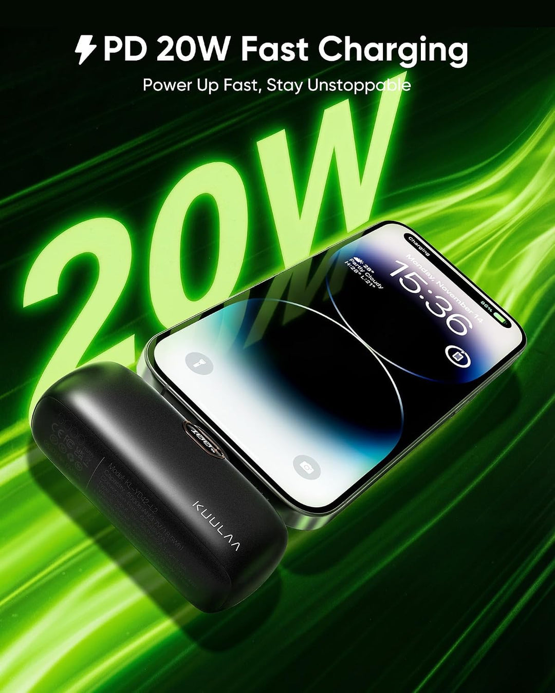 Kuulaa Power Bank 5000 mAh, PD 20W Powerbank Schnellladung,Tragbares Ladegerät, kompatibel mit iPhon
