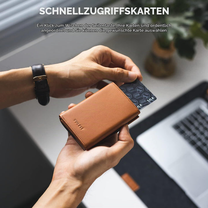 VULKIT Kreditkartenetui RFID-blockierende Pop-Up-Kartentasche aus Echtem Leder mit Geldscheinfach, A