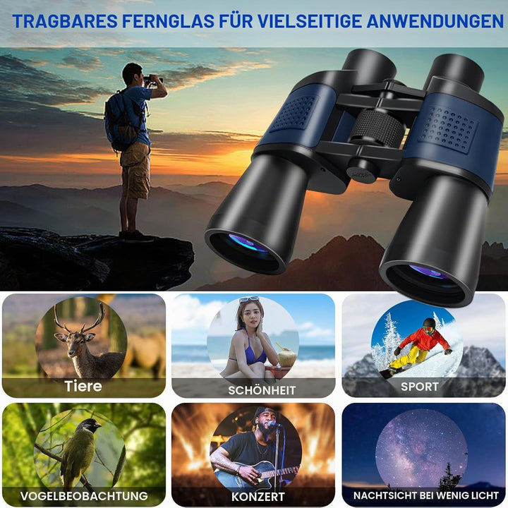 20x50 Fernglas für Erwachsene HD Hohe Vergrösserung Wasserdicht Ferngläser mit Grosses Sichtfeld Fel