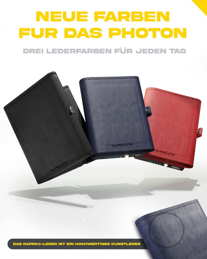 Sunslice I Photon Solar Power Bank mit SunPower Technologie, Handy Ladegerät im Taschenformat, Schwa