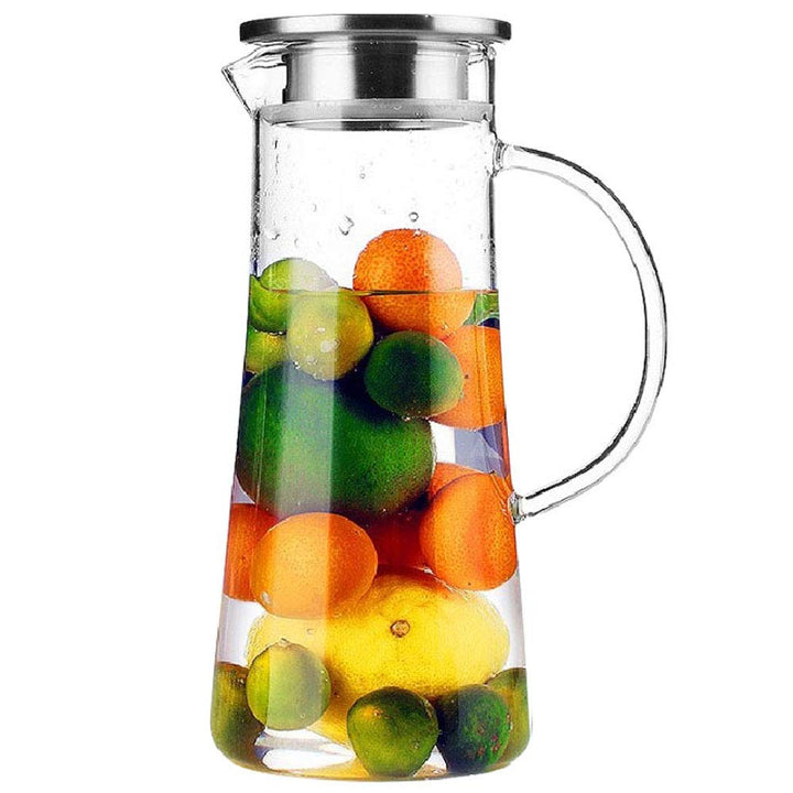 1,5 Liter Wasser Pitcher Obst Wasserkrug mit Edelstahl Deckel und Glas Teekanne mit Infuser 1500ML W