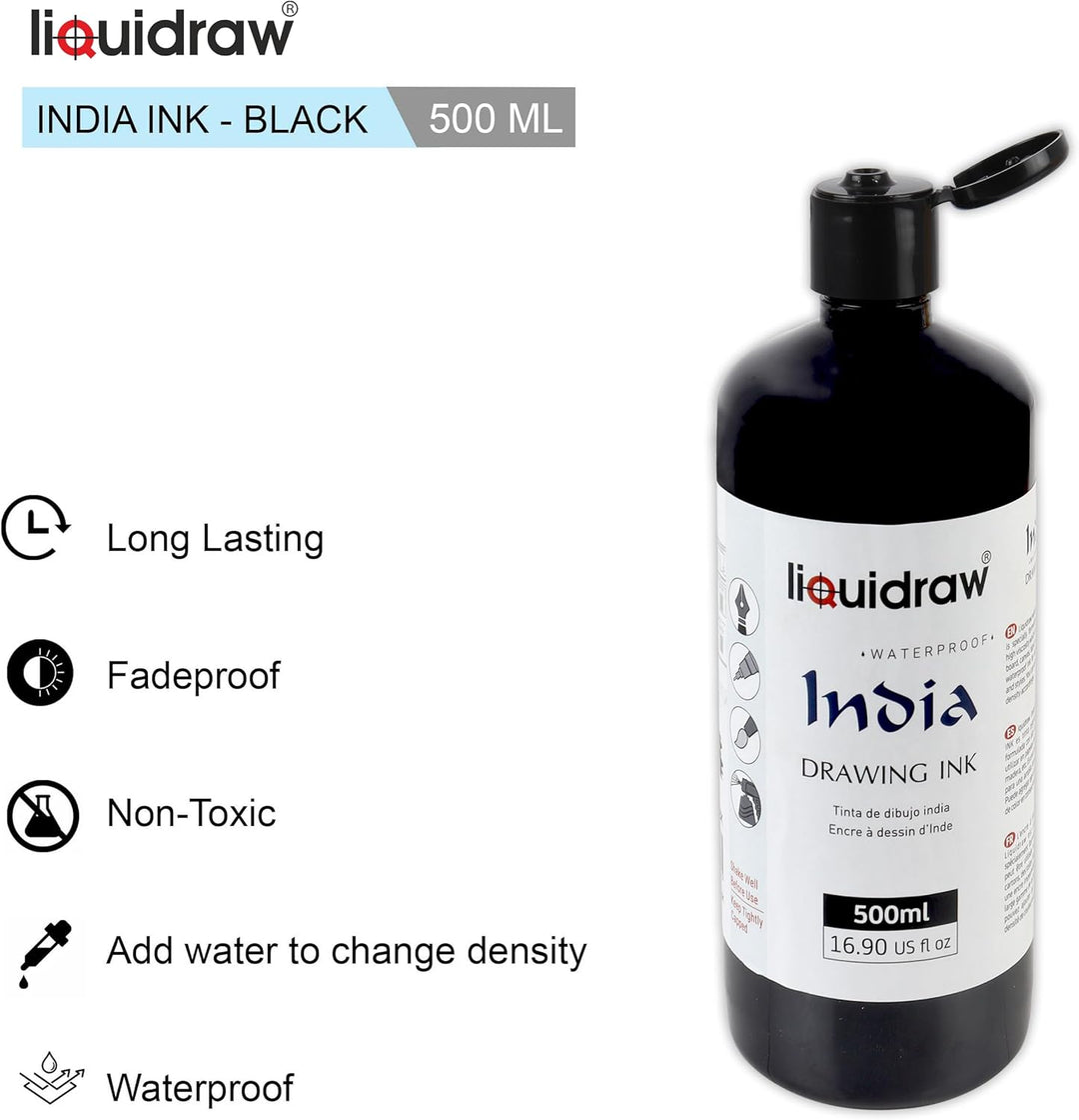 Liquidraw Schwarze Zeichentinte für Künstler, ungiftig, wasserdicht, lichtecht und permanent, geeign