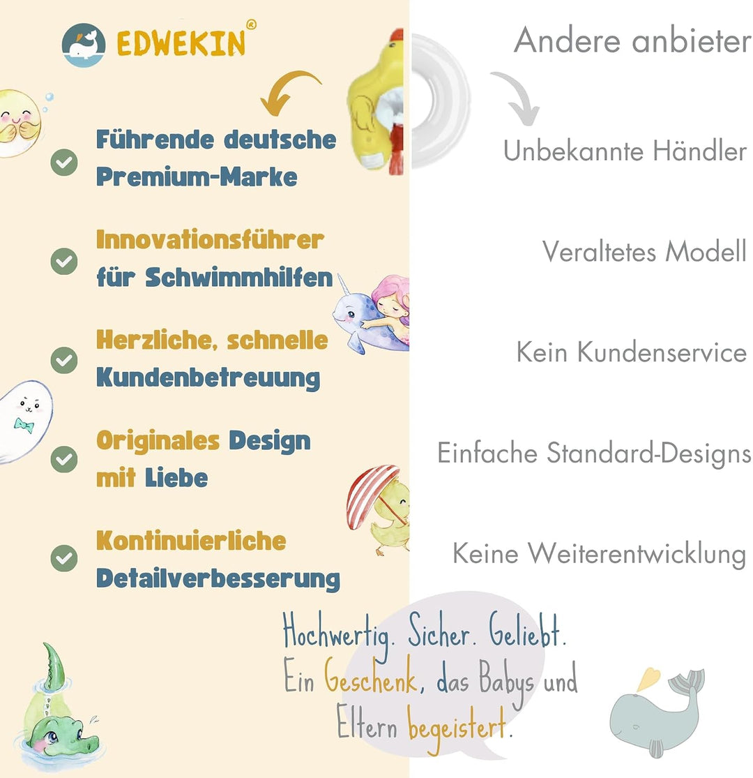 EDWEKIN® Einzigartiger Baby Schwimmtrainer mit abnehmbarem Sonnendach, Ente Schwimmring Baby, Baby S