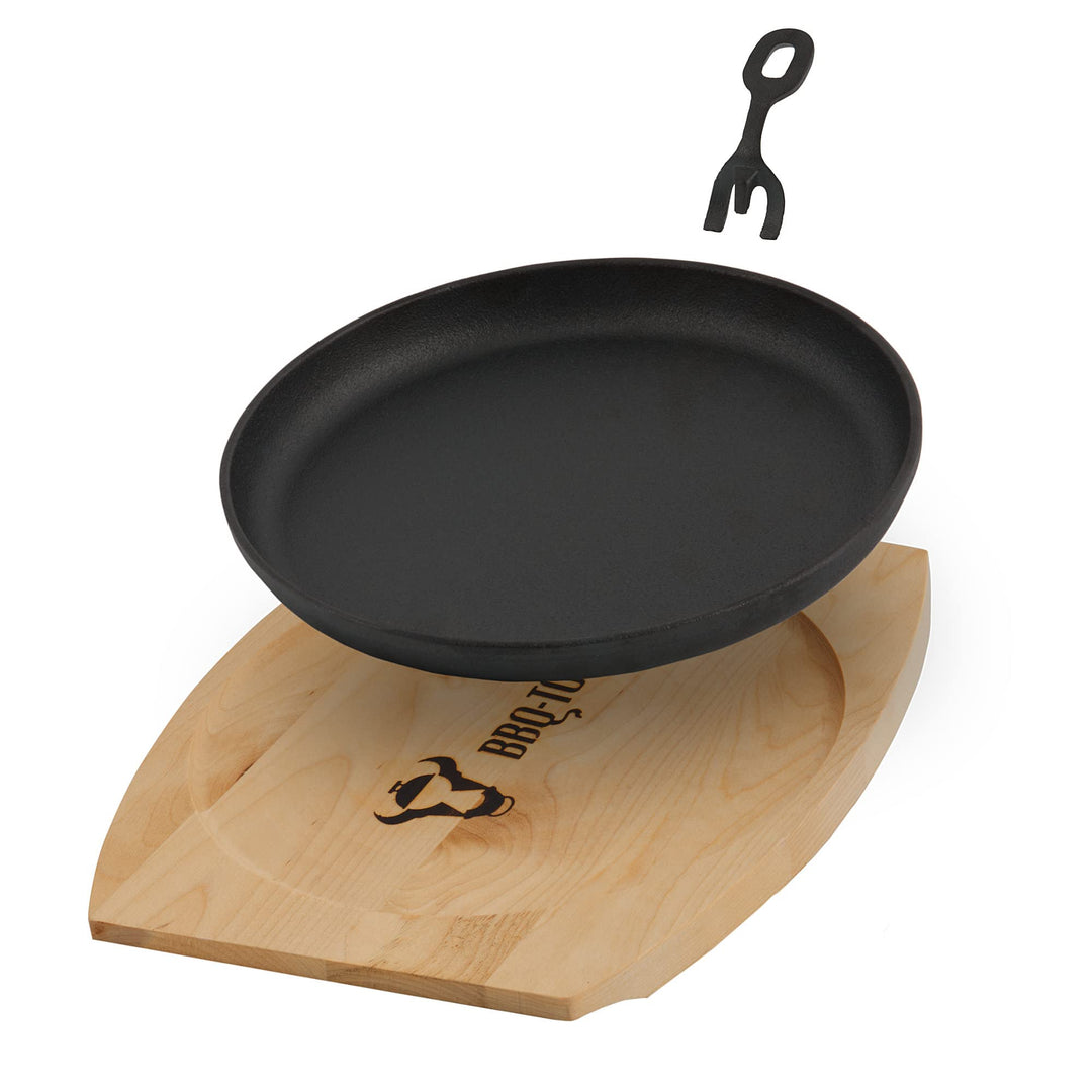 BBQ-Toro Gusseisen Servierpfännchen mit Holzunterlage (1 Stück) | Ø 22 cm - rund | bereits eingebran