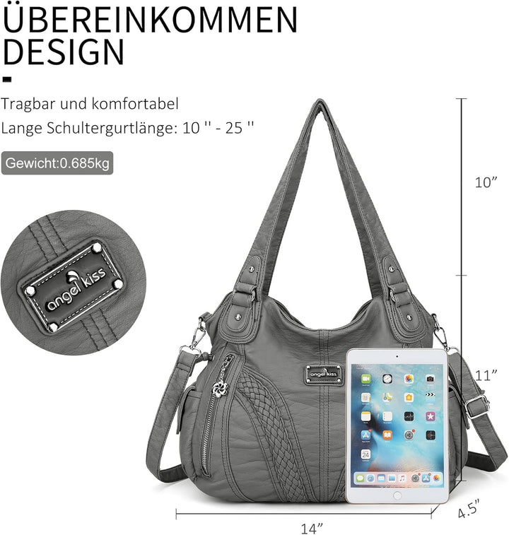 AngelKiss Handtasche Damen Schultertasche Multifunktionale Umhängetaschen Wasserdicht PU Veganes Led