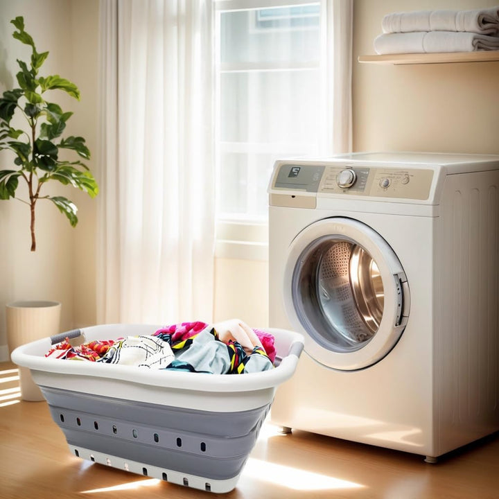SAMMART 41L Collapsible 3 Handled Plastic Laundry Basket - Foldable Pop Up Storage Basket/Organizer