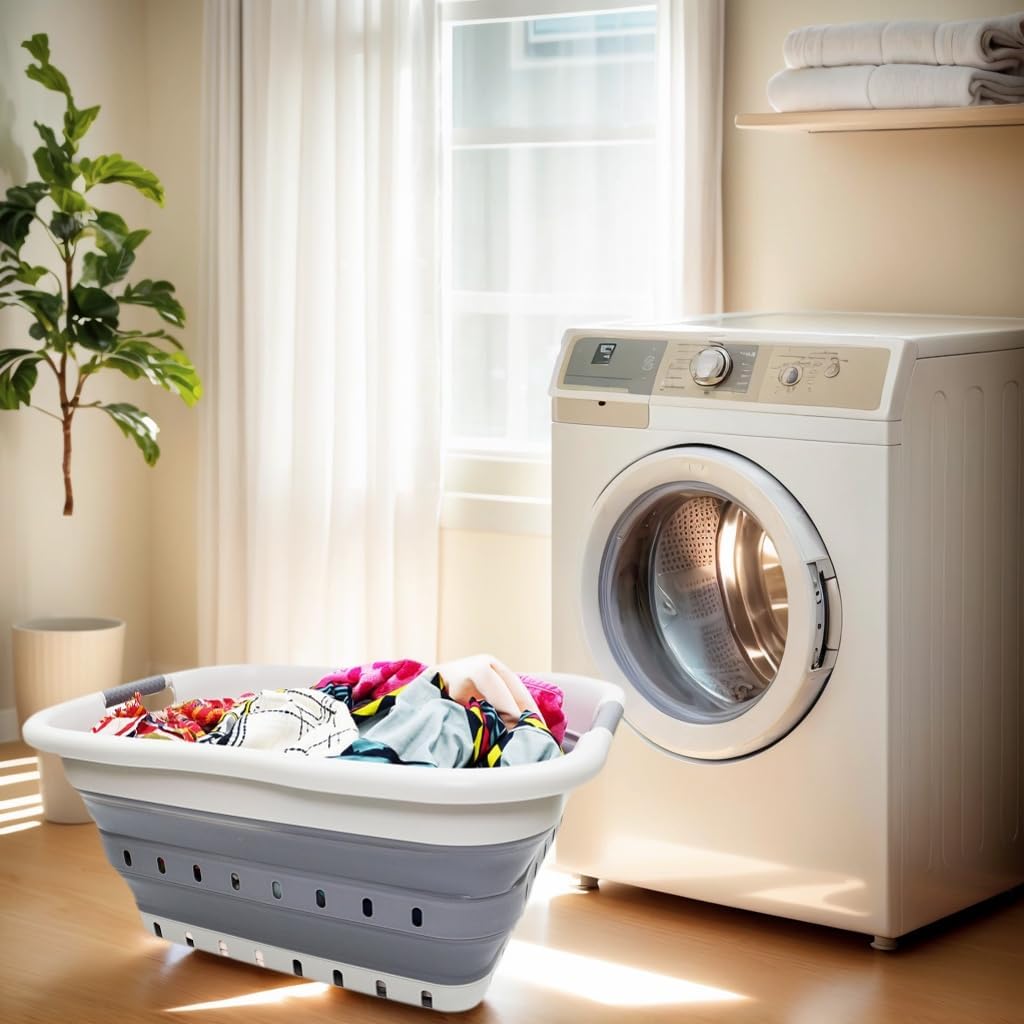 SAMMART 41L Collapsible 3 Handled Plastic Laundry Basket - Foldable Pop Up Storage Basket/Organizer