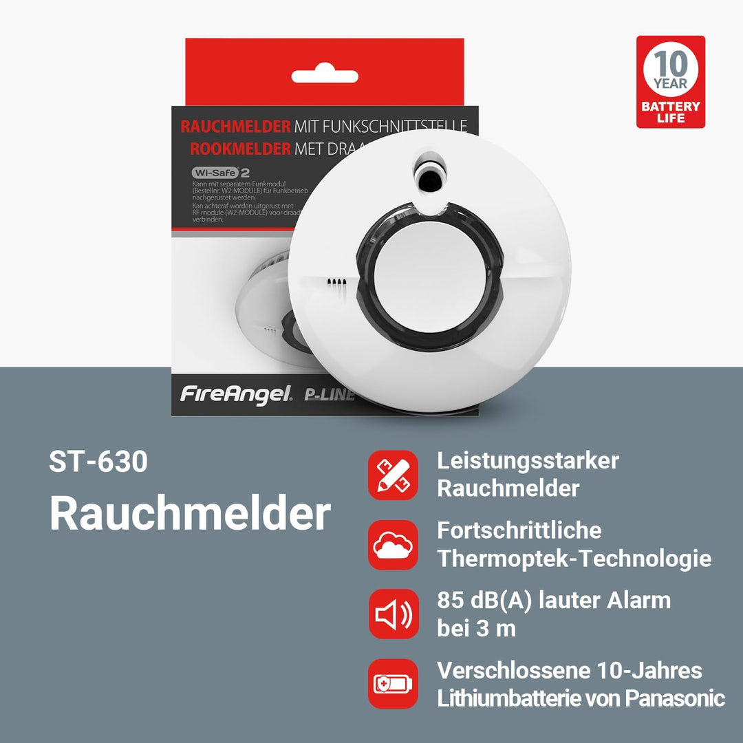Fire Angel ST-630-DET Thermoptek Rauchmelder 10 Jahre Batterie Lebensdauer, funk vernetzbar,
