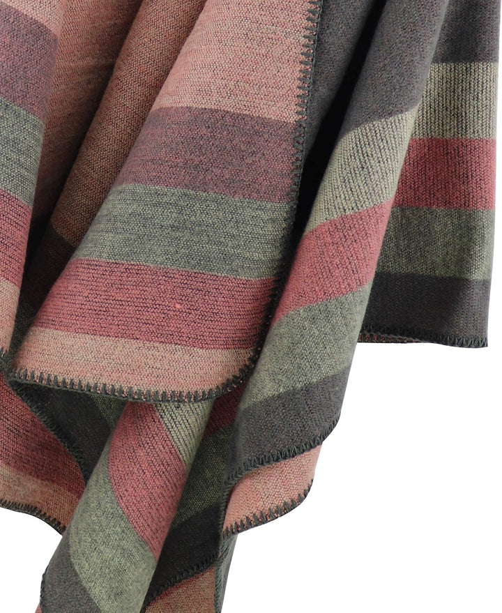 Shmily Girl - Damen Poncho Habe Gestrickt Überdimensionalen Decke Kap-Schal Streifen / Grau, Streife
