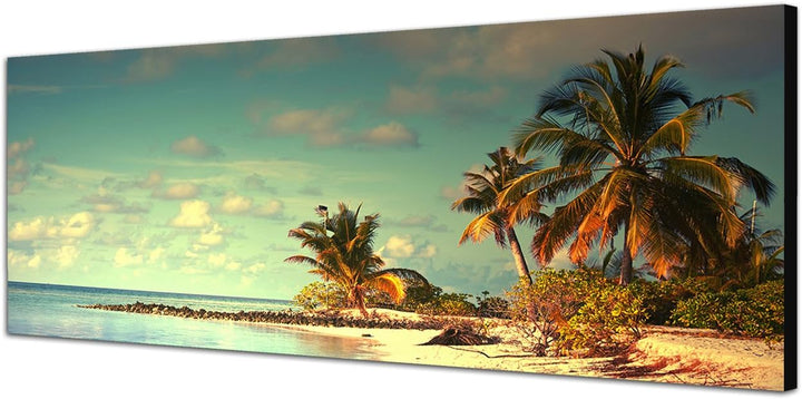 Panoramabild auf Leinwand und Keilrahmen 120x40cm Malediven Strand Meer Palmen