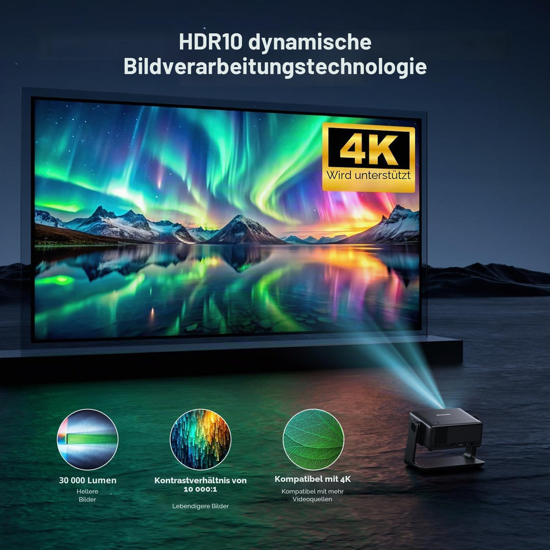 28000 Lumen Smart Beamer, Kompatibel mit Netflix Einyoumily Beamer 1080P, WiFi 6 und Bluetooth, Elek