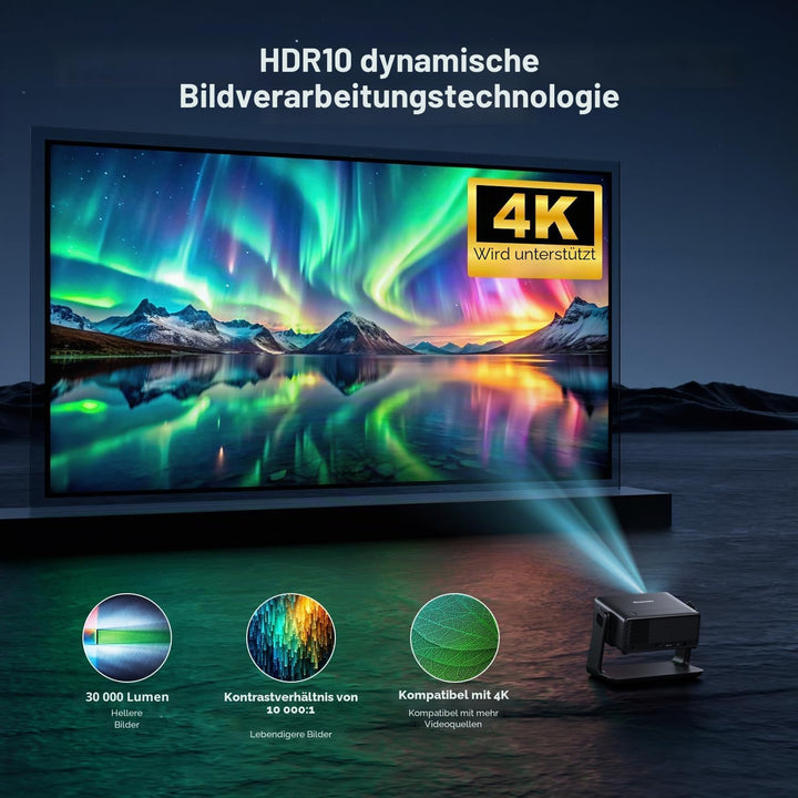 28000 Lumen Smart Beamer, Kompatibel mit Netflix Einyoumily Beamer 1080P, WiFi 6 und Bluetooth, Elek