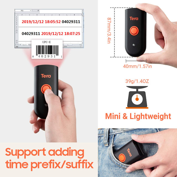 Tera Mini Tragbarer Barcode-Scanner CCD Barcodescanner 3in1 Bluetooth &amp; USB-Kabel &amp; 2,4G Wireless fü
