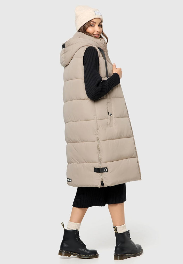 Navahoo Damen ärmellose Lange Outdoorweste warme Winterjacke Schnuffelchen XS-3XL S Taupe, S Taupe