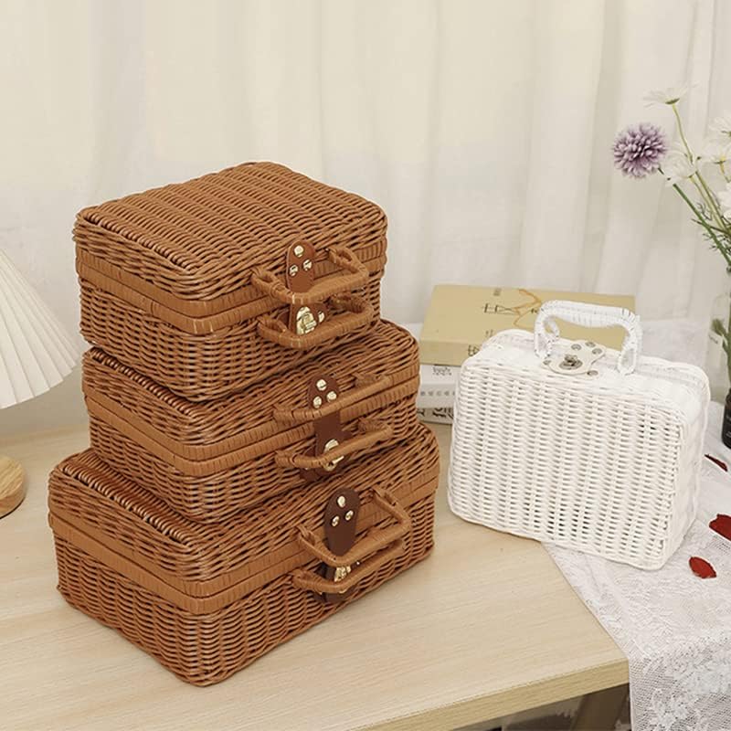 Weidengeflecht Picknickkorb, Retro Gewebte Picknickbox, Kunststoff Rattan Koffer Picknickkorb mit Gr