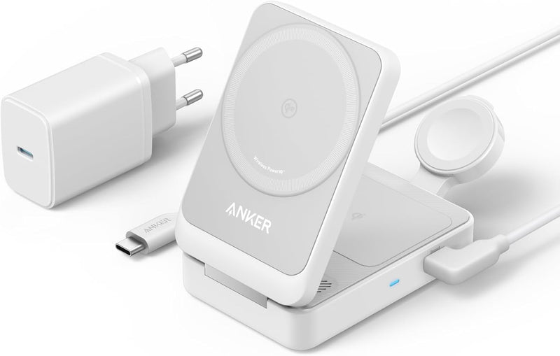 Anker MagGo 3-in-1 Ladestation, Qi2 zertifizierter 15W kabelloser Ladeständer, MagSafe kompatibel, A