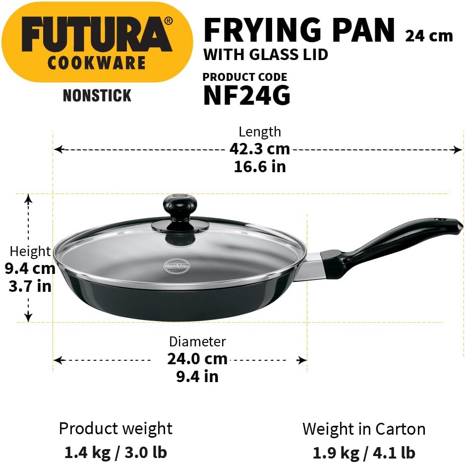 HAWKINS Futura Non-Stick Frying Pan with Glass Lid, 26 cm
