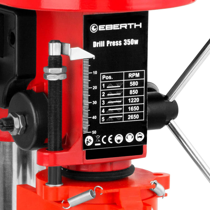 EBERTH Tischbohrmaschine 350 Watt, 50mm Spindelhub, 5 Geschwindigkeiten max. 2650U/Min, Standbohrmas