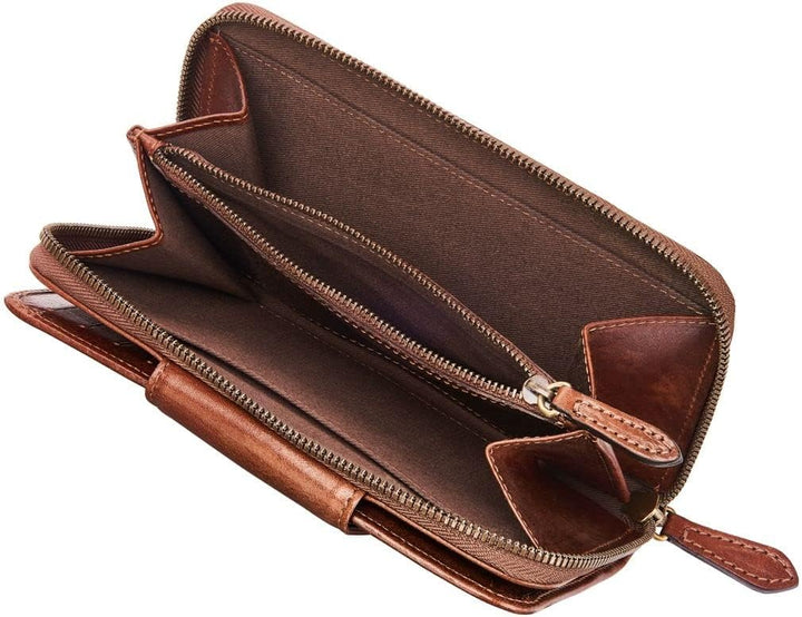 Maxwell Scott Italienisches Damen Leder Portemonnaie Giorgia in Cognac Braun, Cognac Braun