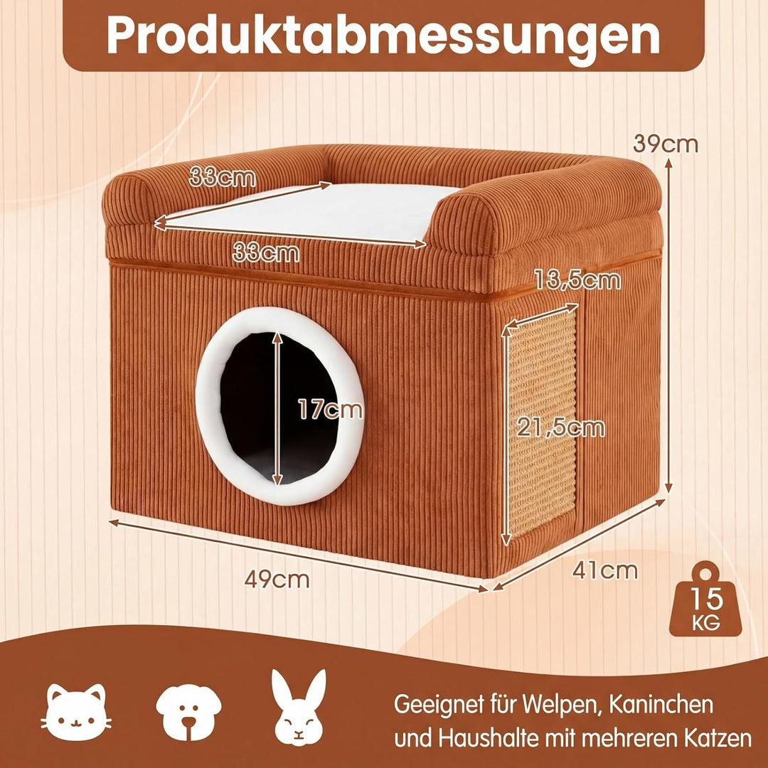 COSTWAY Katzenhaus faltbar, Katzenhöhle mit Sisal-Kratzmatte, weiches Kissen, erhöhten Kanten &amp; Ruts