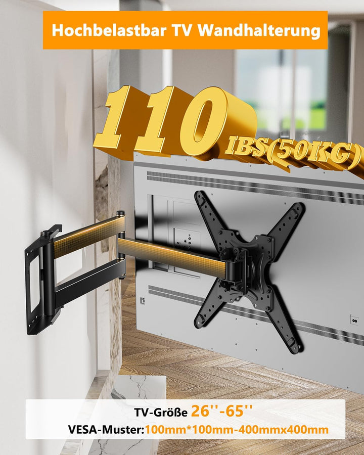 TV Wandhalterung mit 1219mm Langer Reichweite, 90° Drehbare Wandhalterung Fernseher Schwenkbar Neigb