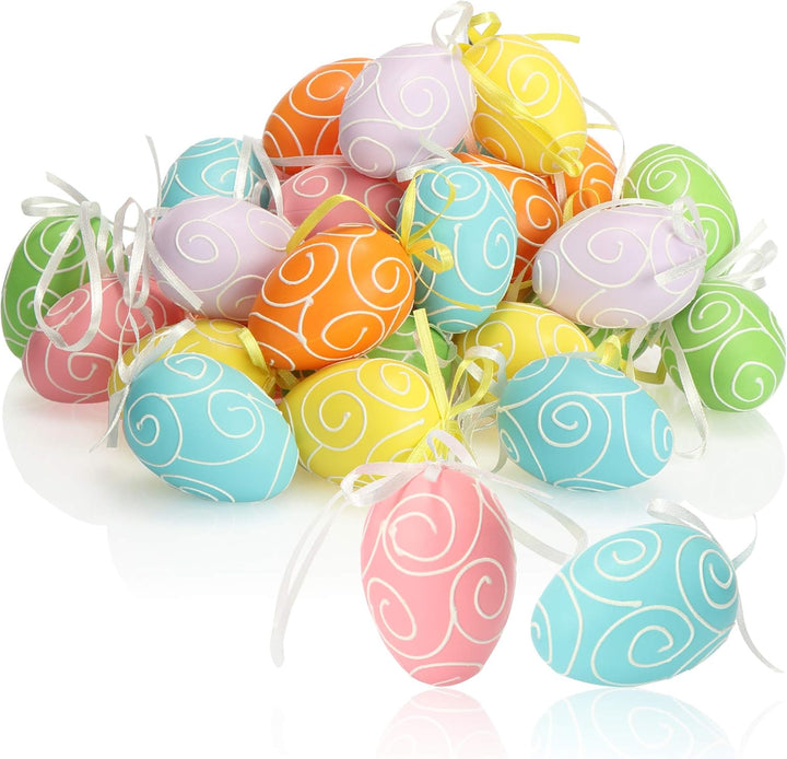 COM-FOUR® 36x Ostereier zum Aufhängen - Osterdeko in sechs schönen Pastellfarben - Deko Ostereier fü