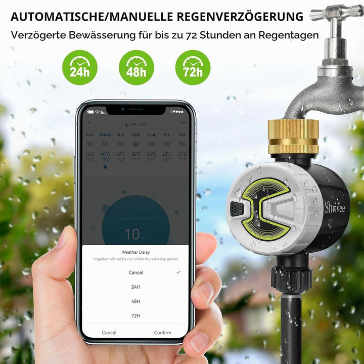 Bewässerungscomputer WLAN mit Messing-Wassereinlass, APP-Steuerung über 2,4 GHz WLAN und Bluetooth,