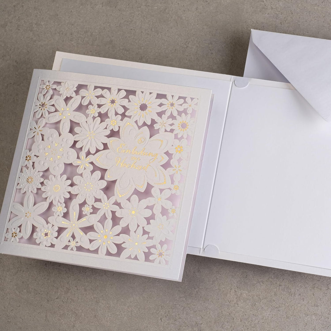 HOCHZEITSEINLADUNGEN - 20 St. 135x135mm, MIT BEDRUCKBAREN EINLAGEN UND UMSCHLÄGEN FÜR HOCHZEIT – LAS