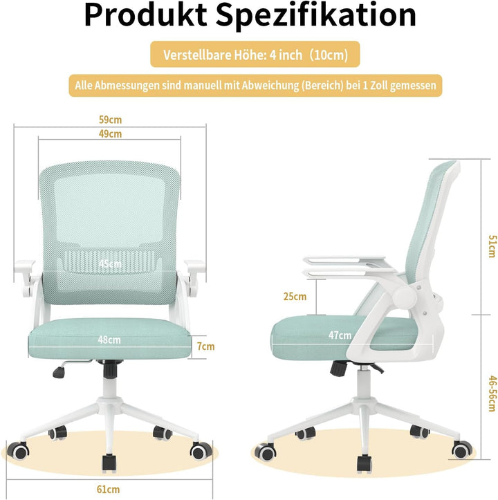 naspaluro Bürostuhl mit Hochklappbare Armlehnen, Schreibtischstuhl Ergonomisch, Drehstuhl mit Netzbe