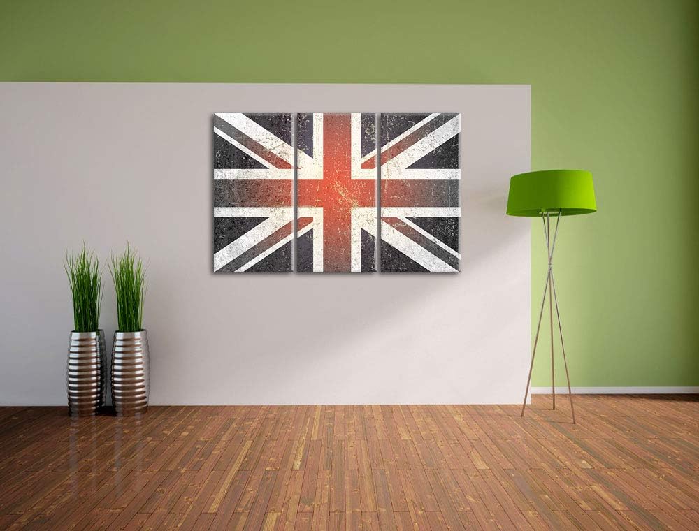 British Union Jack schwarz/weiss 3-Teiler Leinwandbild 120x80 Bild auf Leinwand, XXL riesige Bilder