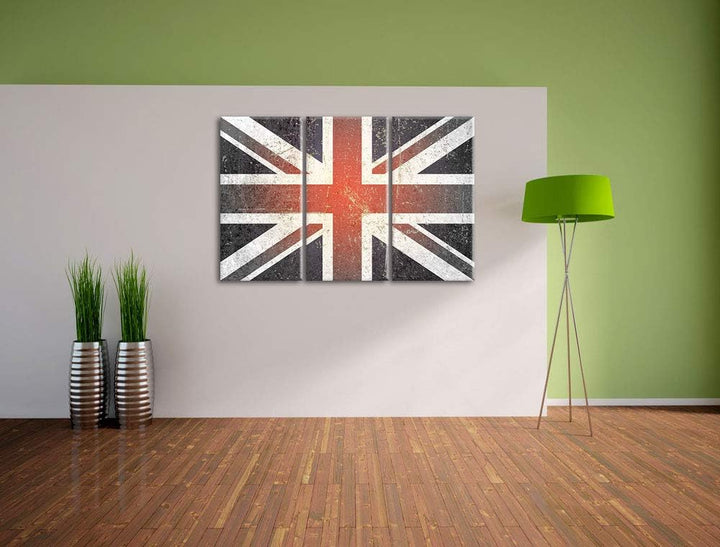 British Union Jack schwarz/weiss 3-Teiler Leinwandbild 120x80 Bild auf Leinwand, XXL riesige Bilder
