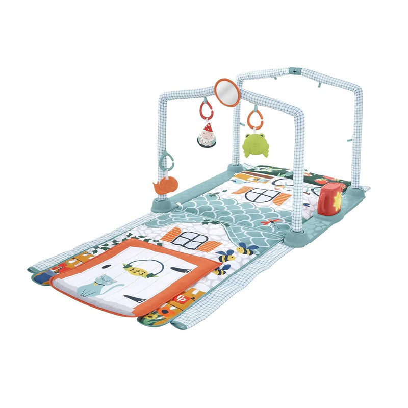 Fisher-Price HJK45 - 3-in-1 Kleine Ferienhaus Spieldecke, Spieldecke für das Spielen in Bauchlage un