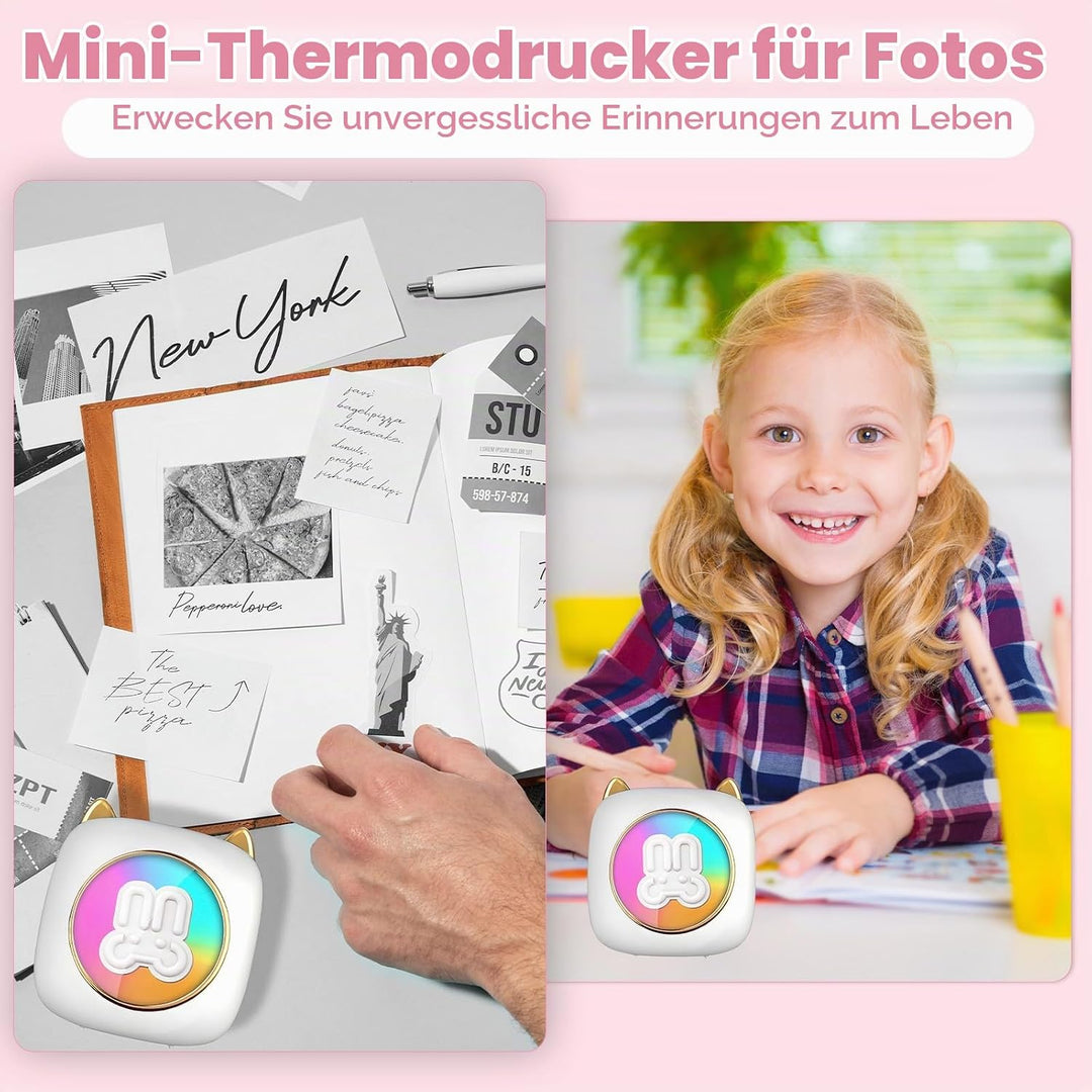 Mobiler Fotodrucker für Android &amp; iOS - Mini Bluetooth Drucker, Wireless mit 14 Rollen Papier für Jo