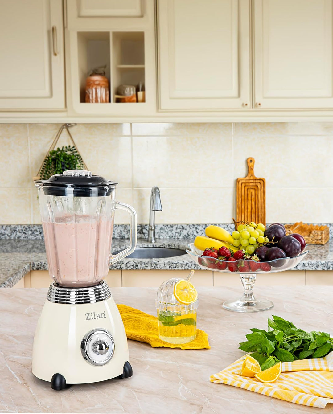 Standmixer Retro mit 1,5L Glasbehälter Zerkleinerer Smoothie Maker Mixer Edelstahlklinge 2 Geschwind