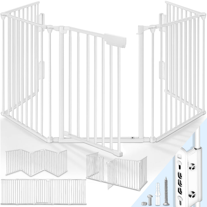 KIDUKU® Kaminschutzgitter mit Tür Metall 420 cm | Absperrgitter Ofenschutzgitter faltbar | Konfigura