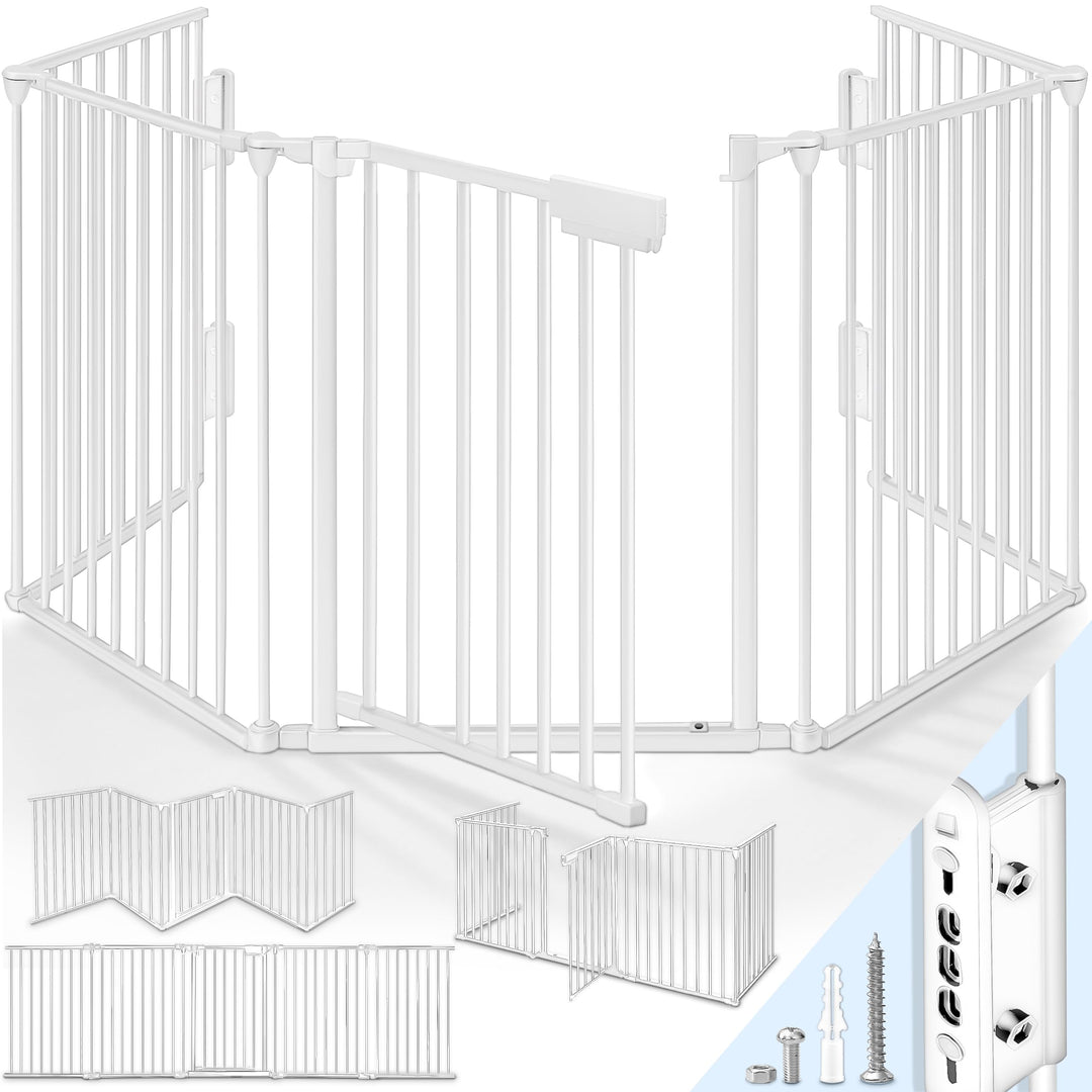 KIDUKU® Kaminschutzgitter mit Tür Metall 180 cm | Absperrgitter Ofenschutzgitter faltbar | Konfigura