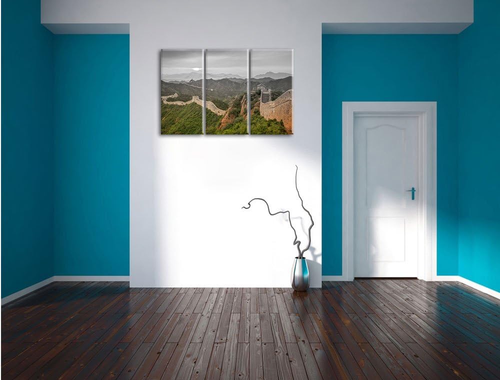 Pixxprint Chinesische Mauer als Leinwandbild | Grösse: 3 Teilig (120x80) | Wandbild| Kunstdruck | fe
