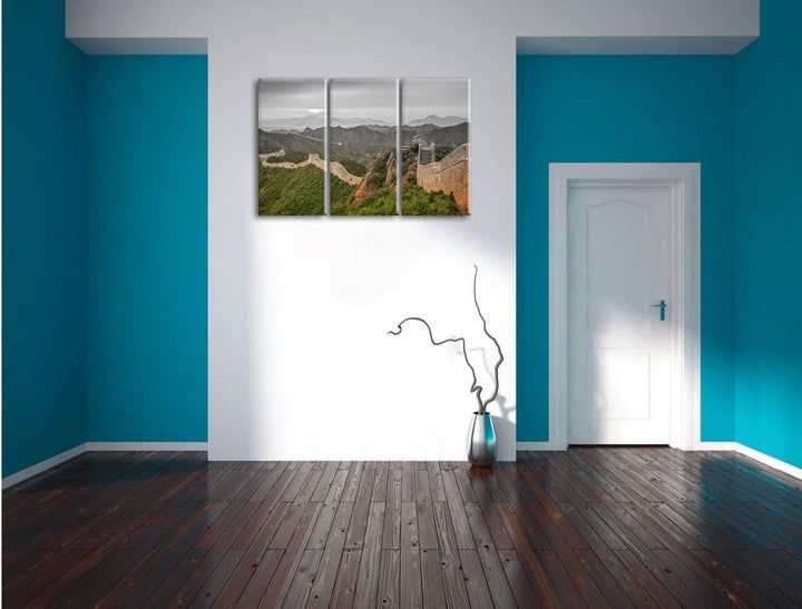 Pixxprint Chinesische Mauer als Leinwandbild | Grösse: 3 Teilig (120x80) | Wandbild| Kunstdruck | fe