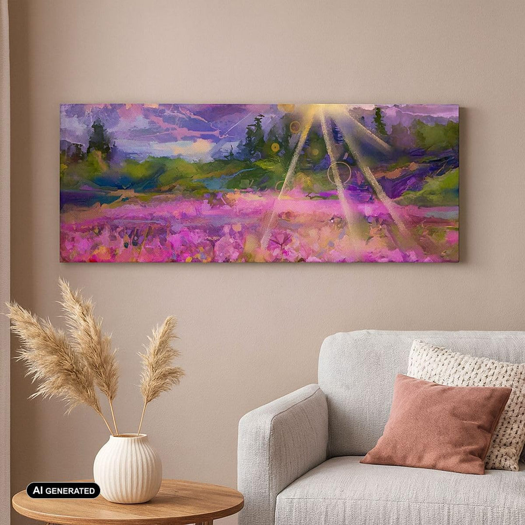 Panorama Bilder auf Leinwand 100x40cm Leinwandbild Berge Blumen Blumen Gross Wanddeko Bild Schlafzim