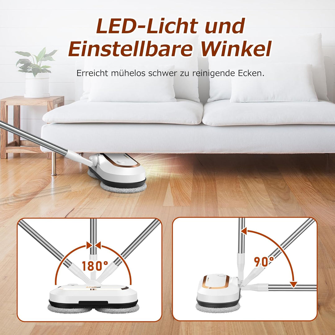 AlfaBot S2 Kabellos Elektrischer Mopp, bodenreiniger Spin Mop, Elektrischer Mop mit Sprühfunktion un