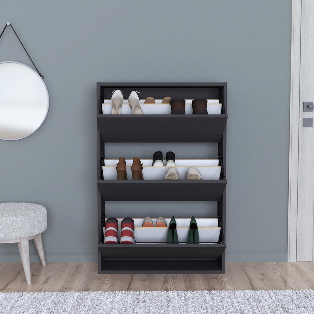 [en.casa] Schuhschrank Aurskog Schuhkipper für 18 Paare Schuhkommode mit 3 Kipptüren für Eingang, Fl
