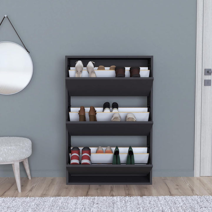 [en.casa] Schuhschrank Aurskog Schuhkipper für 18 Paare Schuhkommode mit 3 Kipptüren für Eingang, Fl