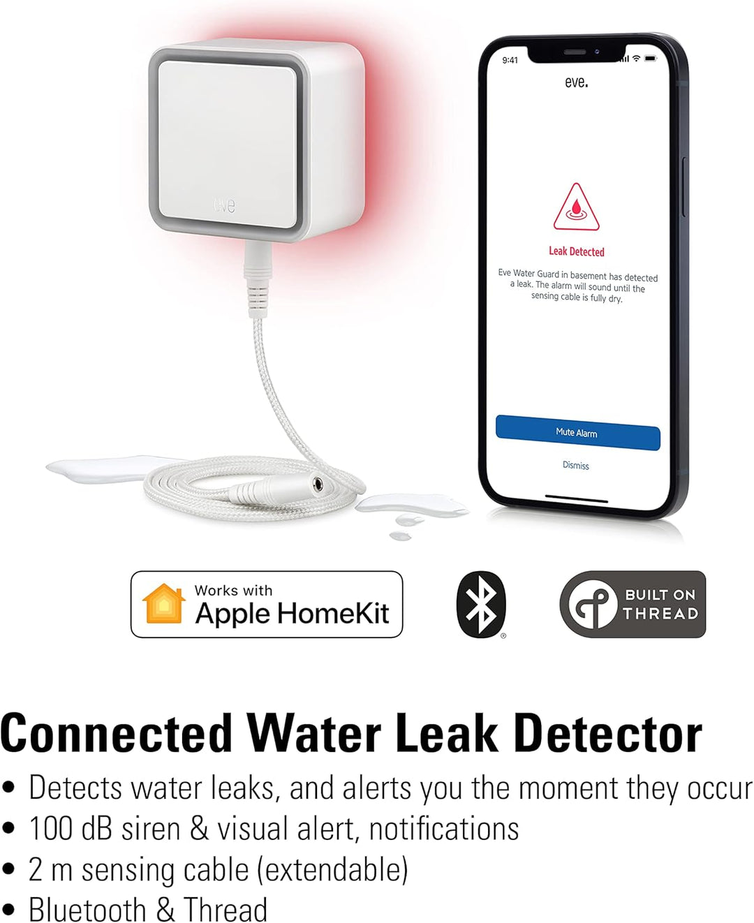 Eve Outdoor Cam (White Edition) – Smarte Überwachungskamera &amp; Water Guard - Smarter Wassermelder, 2m