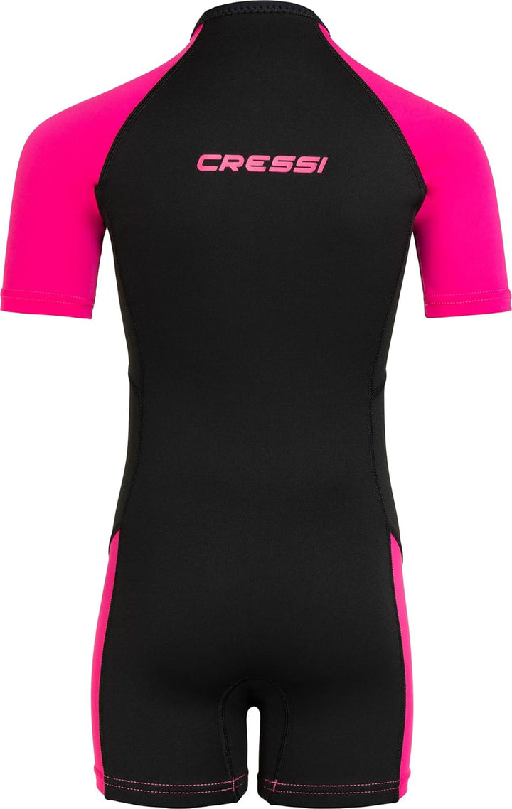 Cressi Little Shark Jr Shorty 2mm Neoprenanzug für Kinder Schwarz/Rosa 11/12 Jahre Kurzarm, Schwarz/