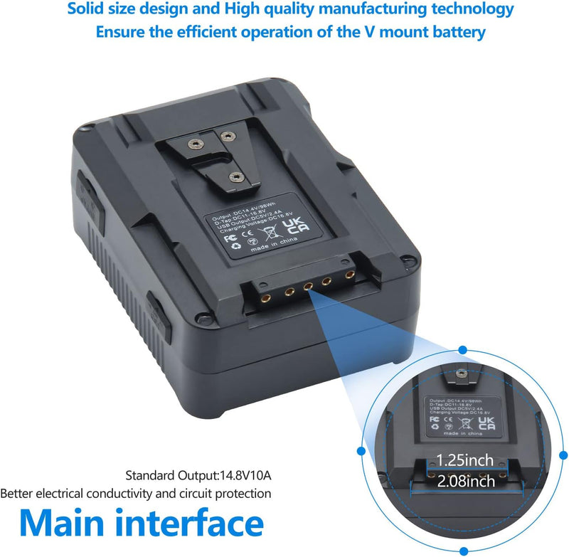 Wikinu 98Wh 6880mAh Mini V Mount/V Lock Akku mit D-tap zu DC Kabel für Broadcast Video Camcorder, So