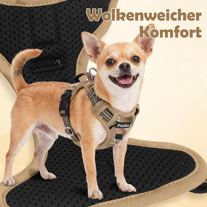 Funfox Hundegeschirr Kleine Hunde [S] - Anti Zug Welpengeschirr mit Griff &amp; Ringreflektoren, Atmungs